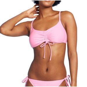 NEW Wild Fable Ruched Drawstring Front Bralette Pink Bikini Top Xs